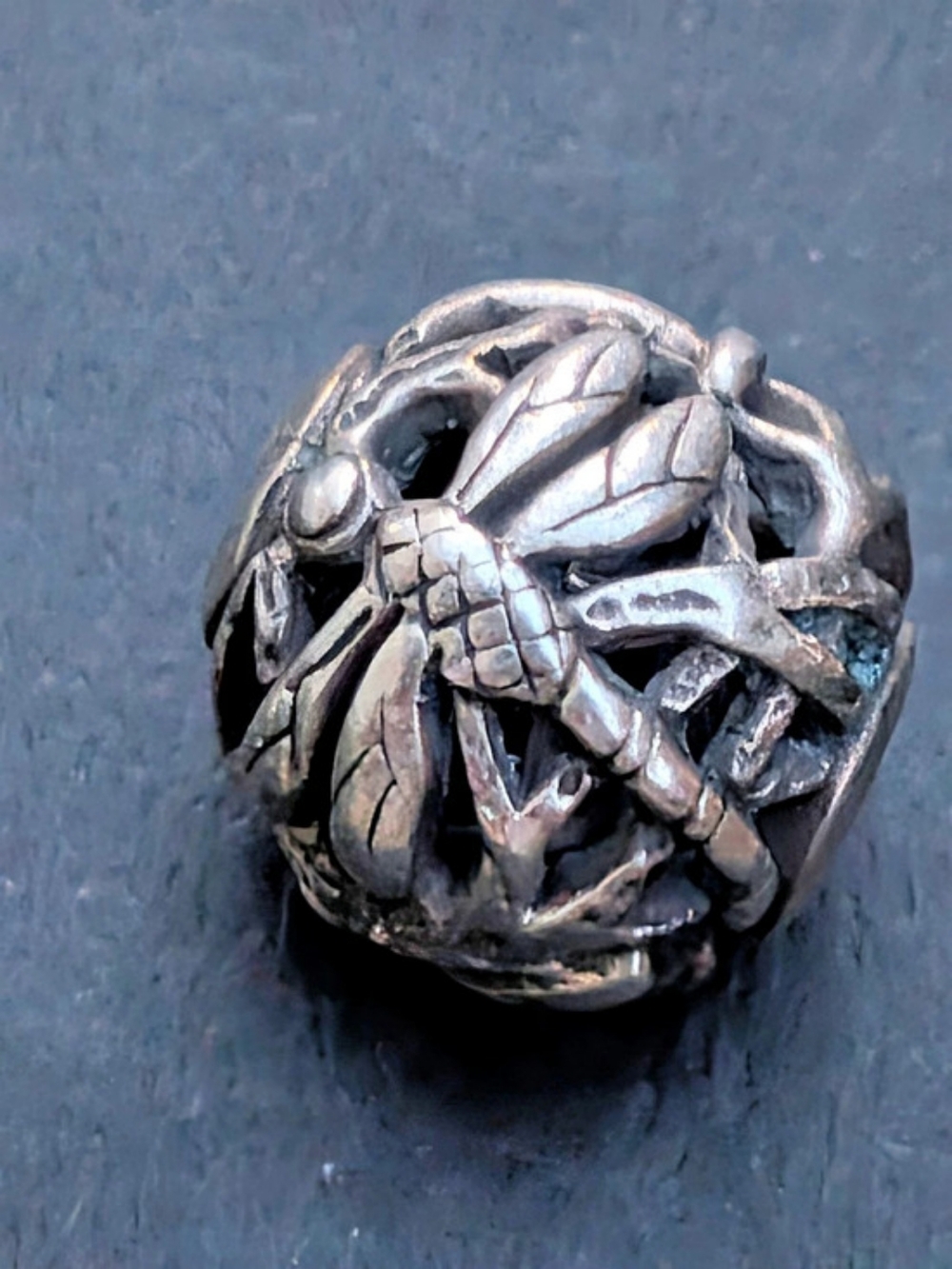 Oversized Sterling Silver 925 Large Hole Dragonfly Meadow Focal Bead Charm